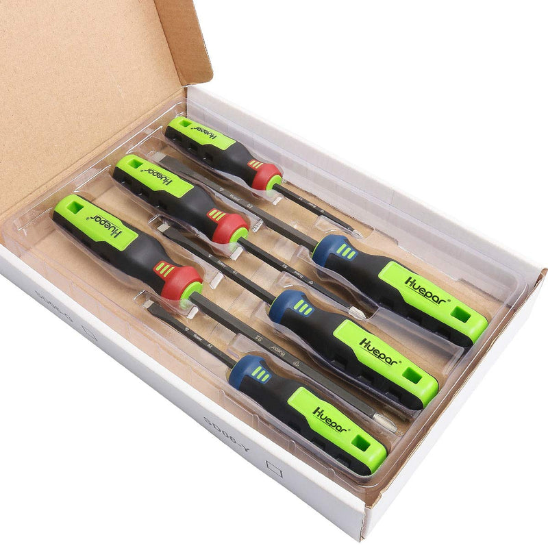  [AUSTRALIA] - Magnetic Screwdriver Set 6PCS, Huepar Professional 3 Slotted and 3 Phillips Screwdriver Kit with Diamond Tip, Rust Resistant Shaft, Color-Coded Non-Skid Handle for Repair Home Improvement Craft-SD06