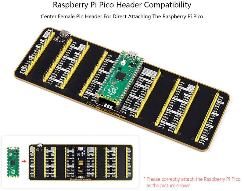  [AUSTRALIA] - BFab Quad GPIO Expander for Raspberry Pi Pico, Four Sets of 2x20 Male Headers for More Raspberry Pi Pico Expansion Modules, USB Power Connector Pico Quad -Expander