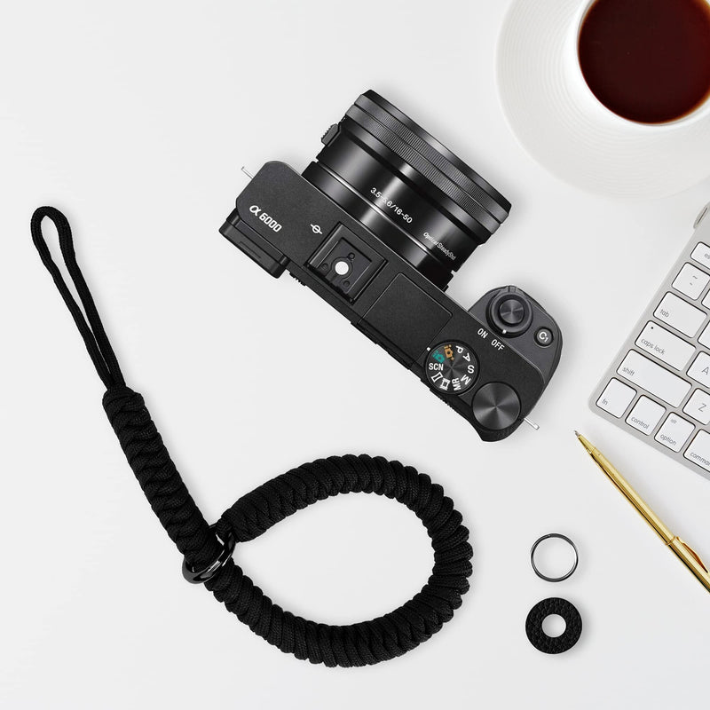  [AUSTRALIA] - Geiomoo Adjustable Camera Wrist Strap, Soft Comfortable Hand Grip Paracord Woven Wristband (Black) Black