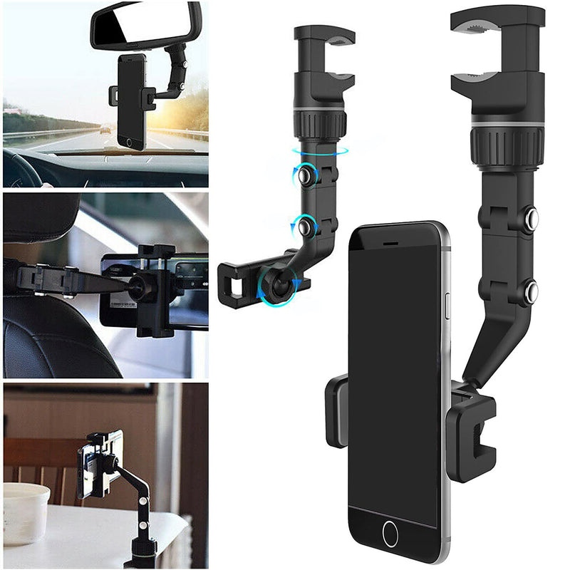  [AUSTRALIA] - HiYi Car Mount Phone GPS Holder, 1Pc Auto Rearview Mirror Seat Hanging Clip Bracket Cell Phone Stand, Universal Multifunctional 360 Degree Rotatable Mobile Phone Holder (Gray)