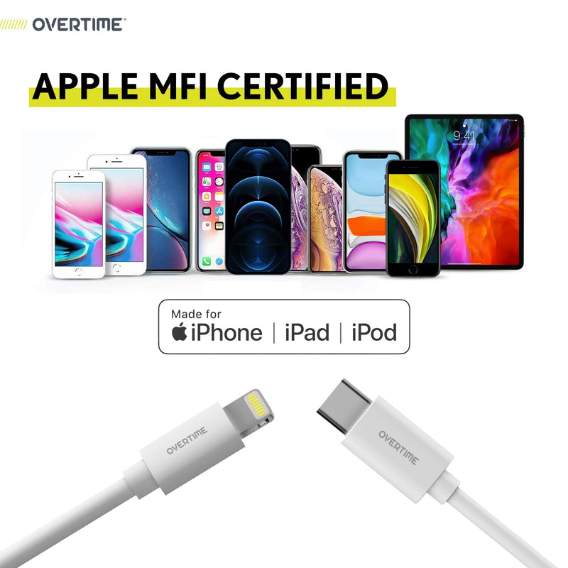  [AUSTRALIA] - iPhone 11/12/13 Overtime Charging Set - MFi Certified USB-C Cable and 20W PD Wall Charger, Designed for iPhone 13 Pro Max Mini, 12 Pro Max,11 pro max, iPad - White (6ft, 2 Pack) 6ft