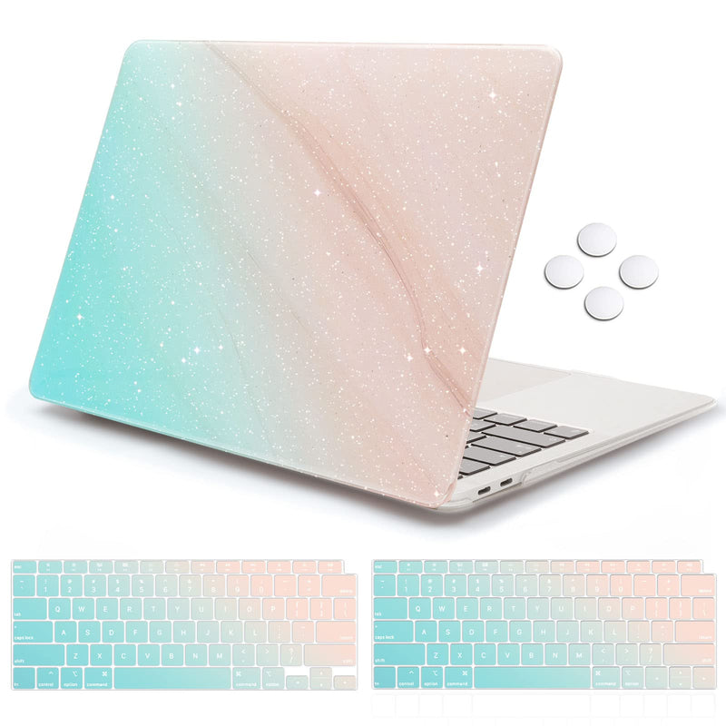  [AUSTRALIA] - iCasso Compatible with MacBook Air 13 inch Case 2022, 2021-2018 Release A2337 M1 A2179 A1932 Retina Display Touch ID, Glitter Hard Shell Case + Keyboard Cover + Screen Protector - Marble Glitter Marble Gradient Glitter