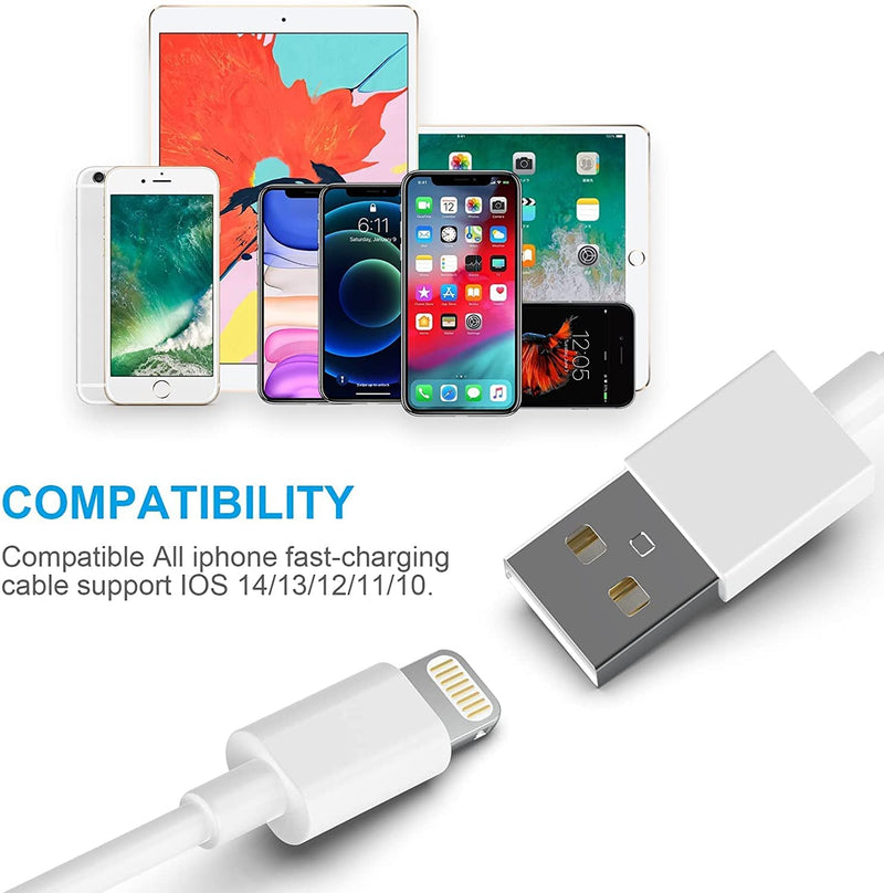  [AUSTRALIA] - [Apple MFi Certified] iPhone Charger 5pack[6/6/6/10/10FT] Long Lightning Cable Fast Charging Cord iPhone Charging Cable Compatible iPhone 14/14 Pro/Max/13/12/11 Pro Max/XS MAX/XR/XS/X/8/7/Plus iPad White