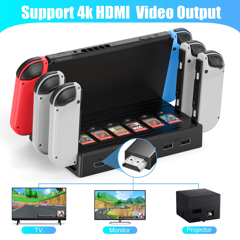  [AUSTRALIA] - BSSING TV Dock Station with Joycon Charger Suitable for Switch/Switch OLED,Switch Docking Station Support 4K HDMI Output,Storable 6 Game Card,6 TF Cards,with 15V/2.6A Power Adapter and HDMI Cable with Power Adapter and HDMI Cable