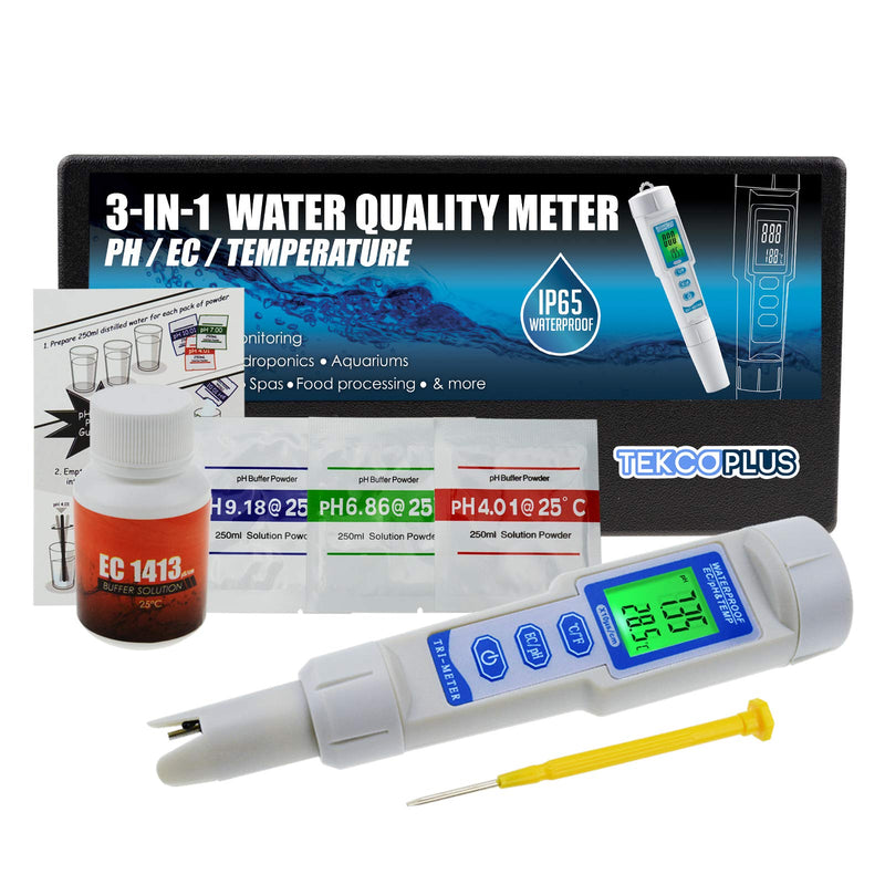 3 in 1 Water Quality Multi-Parameter pH EC Temperature Meter Tester Monitor Sensor Probe Test Kit ATC Waterproof black-light for Aquariums Hydroponics Laboratory Pool Spa Drinking water - LeoForward Australia