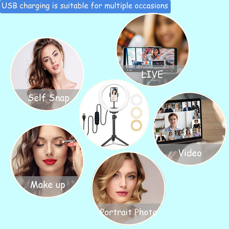  [AUSTRALIA] - 10'' Selfie Ring Light with Tripod Stand & Cell Phone Holder for Live Stream/Makeup, Dimmable Desk Makeup Ring Light for TikTok/YouTube/Video/Photography Compatible for iPhone and Android