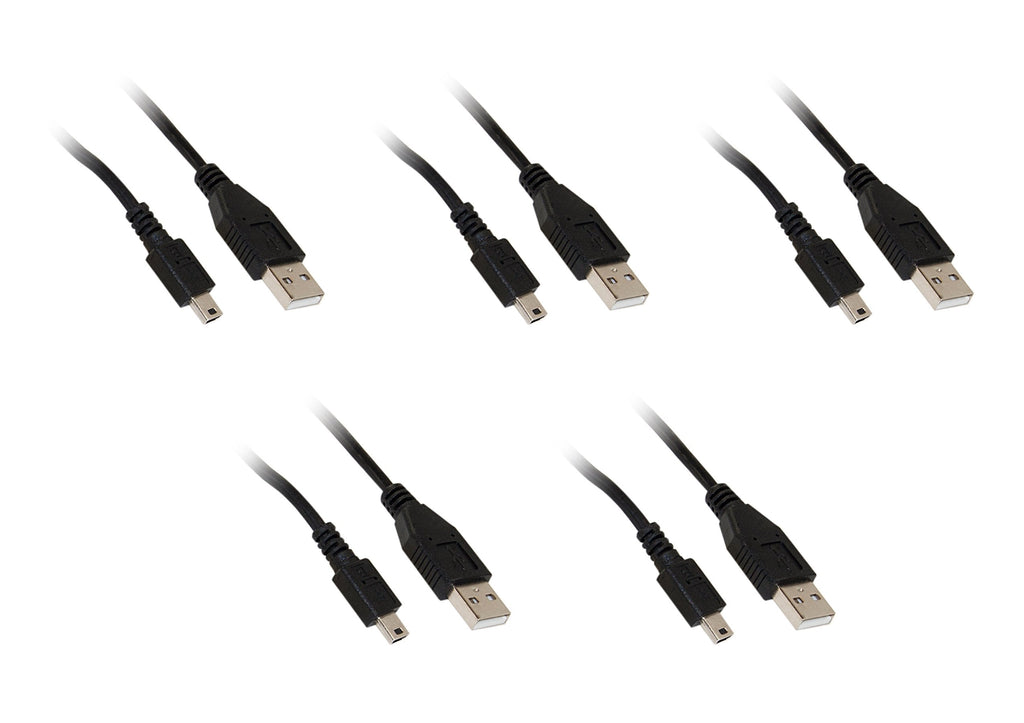  [AUSTRALIA] - Mini USB 2.0 Cable, Black, Type A Male to 5 Pin Mini-B Male, 6 foot - 5 Pack 6 ft