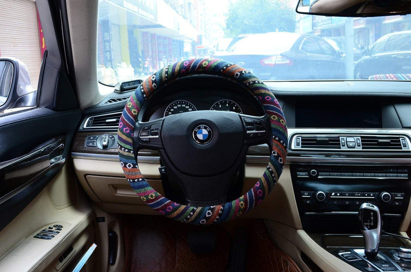  [AUSTRALIA] - Valleycomfy Boho Universal 15 inch Steering Wheel Covers with Cloth for Women 2-ClothA