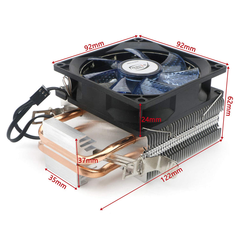  [AUSTRALIA] - JIUWU CPU Air Cooler 3-Pin Fan with 2 Heatpipes Radiator Blue LED for Intel AMD CPUs 92mm Light Quiet Cooling Fan (775 1150 1155 1151 1156)