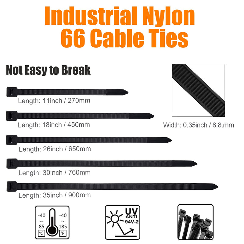  [AUSTRALIA] - Black Cable Zip Ties Heavy Duty 18 Inch, 50Pcs Plastic Wire Ties with 200lb Strength, Large Zip Ties Heavy Duty Big Cable Ties Extra Long Tie Wraps, Plastic assorted ZipTie for PC Cable Management 18 in/200 lb