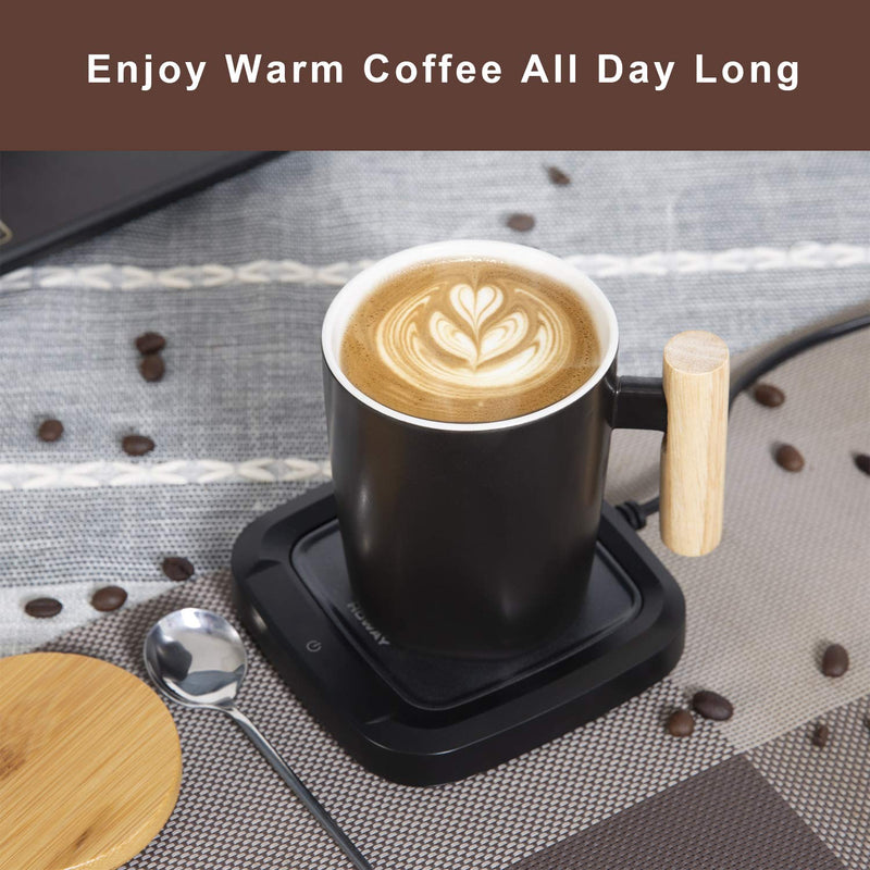  [AUSTRALIA] - HOWAY Coffee Warmer & Mug Set, Coffee Mug Warmer for Desk Auto Shut Off Warmer Plate with Flat Bottom Ceramic Cup Warm Water, Tea, Cocoa and Milk (Mug Included)