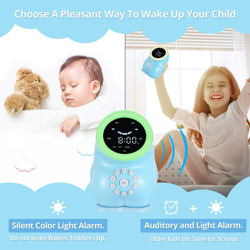  [AUSTRALIA] - Alarm Clock for Kids Bedroom, GoLine Dinosaur Sleep Training Clock for Toddlers, Gifts for 2-10 Year Old Students Boys Girls Christmas Birthday, Blue.