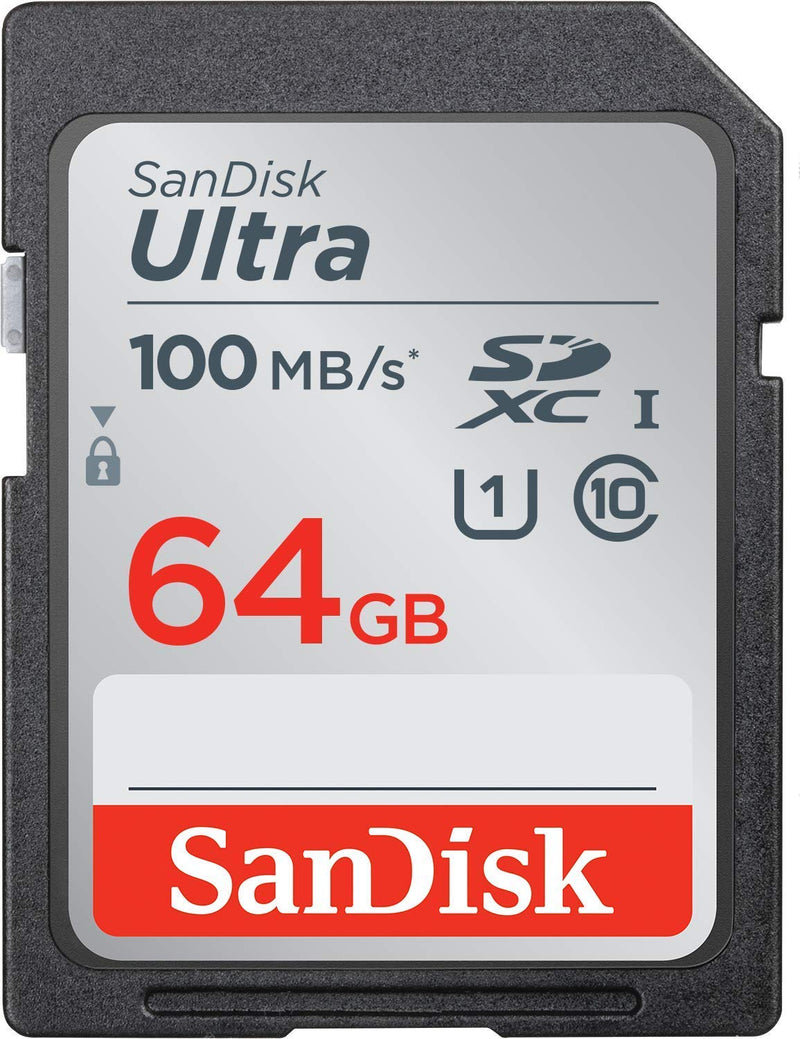 SanDisk 64GB SDXC Ultra Memory Card Works with Panasonic Lumix DC-FZ80, DC-ZS70, DMC-FZ300, DMC-LX10 Digital Camera (SDSDUNR-064G-GN6IN) Bundle with (1) Everything But Stromboli SD Card Reader - LeoForward Australia