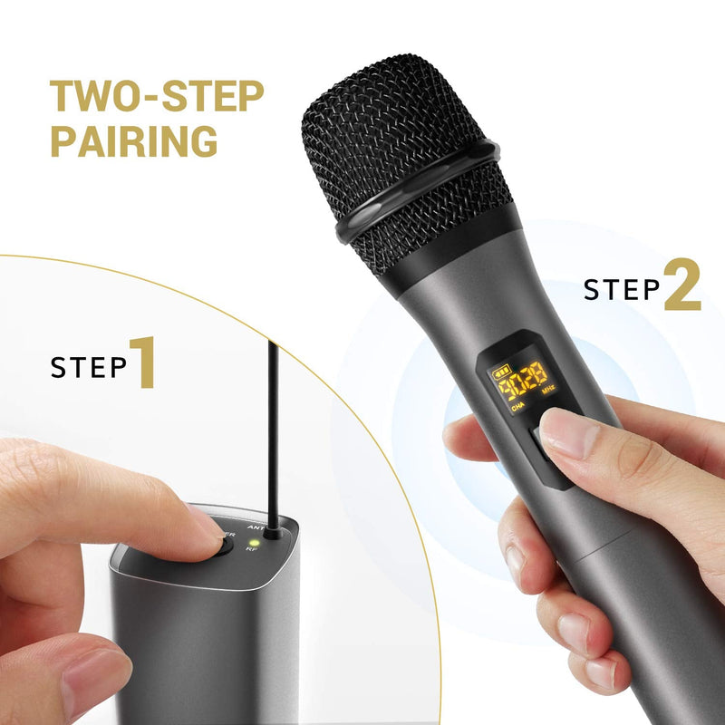  [AUSTRALIA] - Wireless Microphone, TONOR UHF Metal Cordless Handheld Mic System with Rechargeable Receiver, for Karaoke, Singing, Party, Wedding, DJ, Speech, 200ft (TW-620)