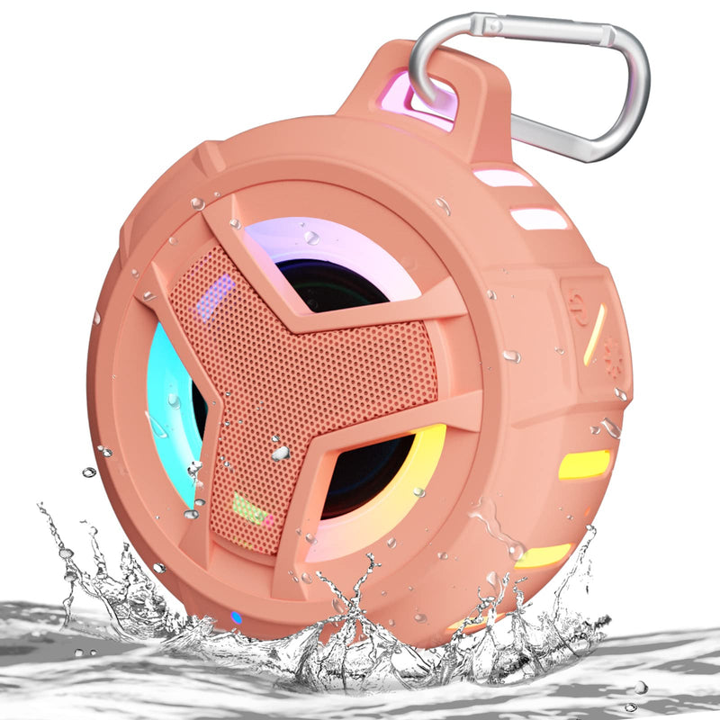  [AUSTRALIA] - EBODA Bluetooth Shower Speaker, Waterproof Portable Wireless Speakers with Light, IP67 Floating, 2000mAh, Small Portable Speaker for Kayak, Beach, Pool Accessories, Gifts for Unisex Coral Pink