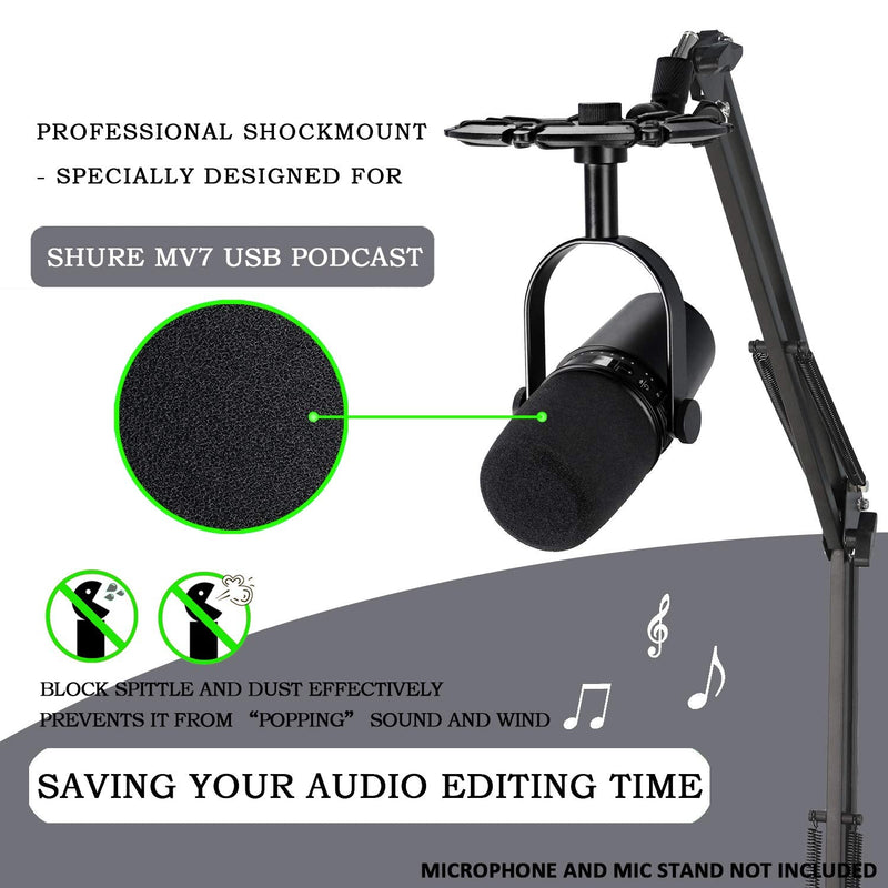  [AUSTRALIA] - MV7 Shock Mount with Pop Filter, Alloy Shockmount with Foam Windscreen Matching Mic Boom Arm Stand Compatible with Shure MV7 Mic by YOUSHARES