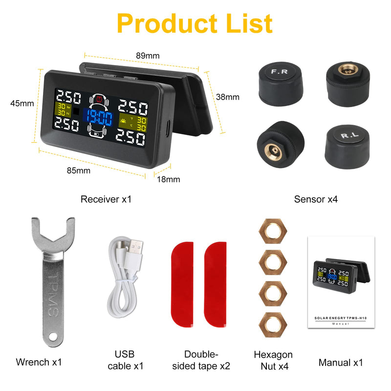  [AUSTRALIA] - 【Unique Bracket & 0.01 Bar Accuracy】Tire Pressure Monitoring System TPMS Tire Pressure Monitor System RV Accuracy 0.01Bar Real Time Detect Big Screen 4 Waterproof Sensors 22-87 PSI for Car RV SUV