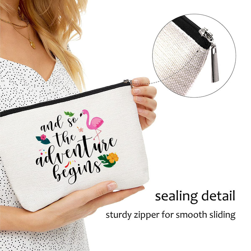 So Adventure Begins Wedding Gifts for Bride Cosmetic bag Bachelorette Party Gift Personalized Travel Makeup Bag Flamingo - LeoForward Australia