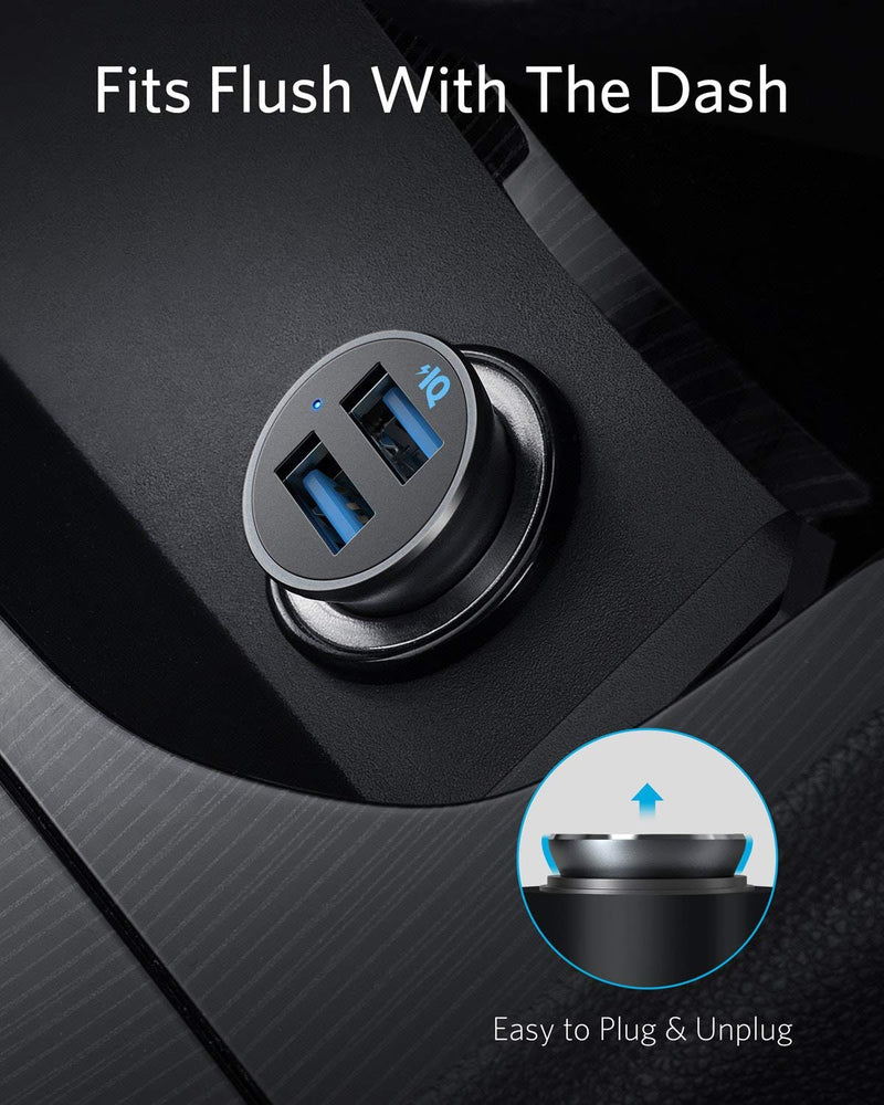  [AUSTRALIA] - Anker Car Charger, Mini Aluminum Alloy 24W Dual USB Car Charger, PowerDrive 2 Alloy Car Adapter with Blue LED for iPhone12/11/XR/Xs, iPad Pro/Air 2/Mini, Galaxy (Not Compatible with Quick Charge) Black