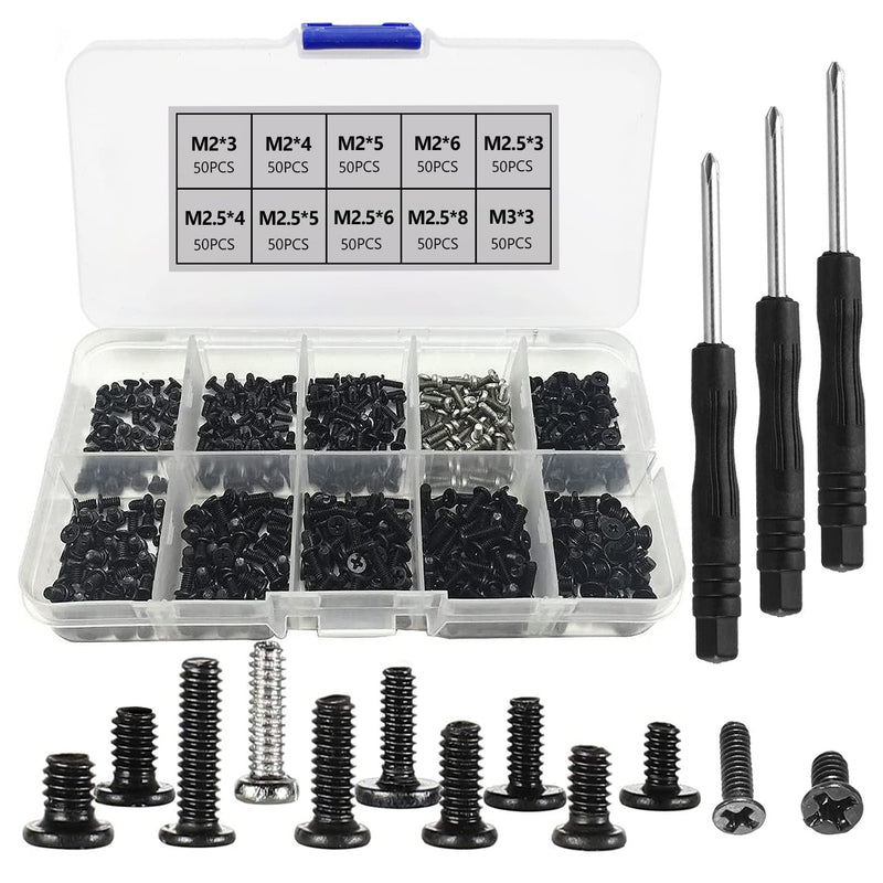  [AUSTRALIA] - 500pcsM2 M2.5 M3 Laptop Notebook Computer Screw Kit Set, PC Flat Head Phillips Screw Assortments with 3 Size Screwdrivers, Electronic Glasses Screws for Sony DELL IBM HP Toshiba Lenovo