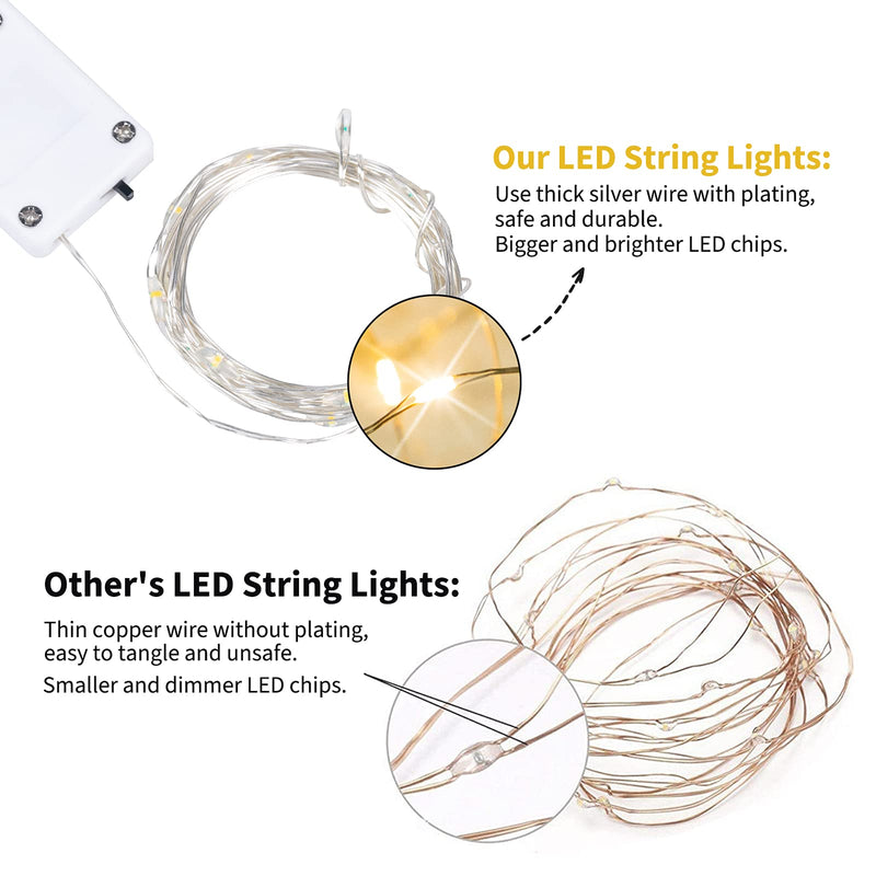 6 Pack Fairy Lights 7 Ft 20 LED Firefly Lights Battery Operated String Lights Silver Coated Copper Wire Starry Moon Lights for DIY Wedding Bedroom Indoor Party Decoration (Warm White) - LeoForward Australia