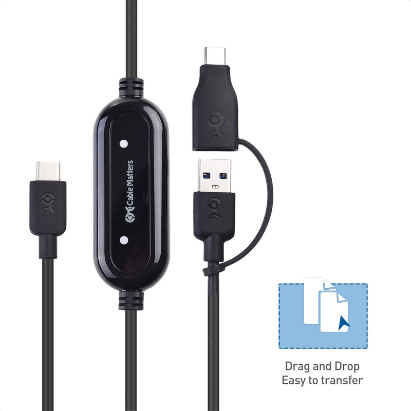  [AUSTRALIA] - Cable Matters USB-C to USB-A and USB-C to USB-C Data Transfer Cable PC to PC for Windows and Mac in 6.6 Feet, Compatible with USB4, Thunderbolt 3, Thunderbolt 4 - Computer Sync Software Included