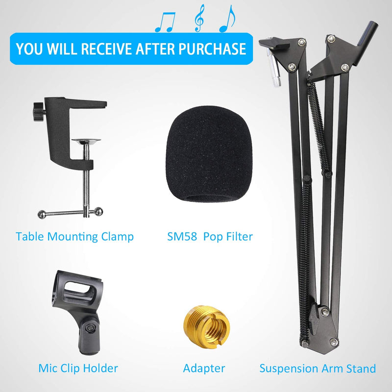  [AUSTRALIA] - SM58 Mic Stand with Windscreen - Microphone Boom Arm Stand with Foam Cover Pop Filter for SM58S SM58-LC Dynamic Vocal Microphone by YOUSHARES