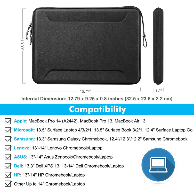  [AUSTRALIA] - Fintie 13-14 Inch Laptop Sleeve Case for MacBook Pro 14 A2442, MacBook Air 13.6 A2681, MacBook Air 13, MacBook Pro 13, iPad Pro 12.9 - Shockproof EVA Carrying Bag for Up to 14" Laptop Tablet, Black 13.3 Inch