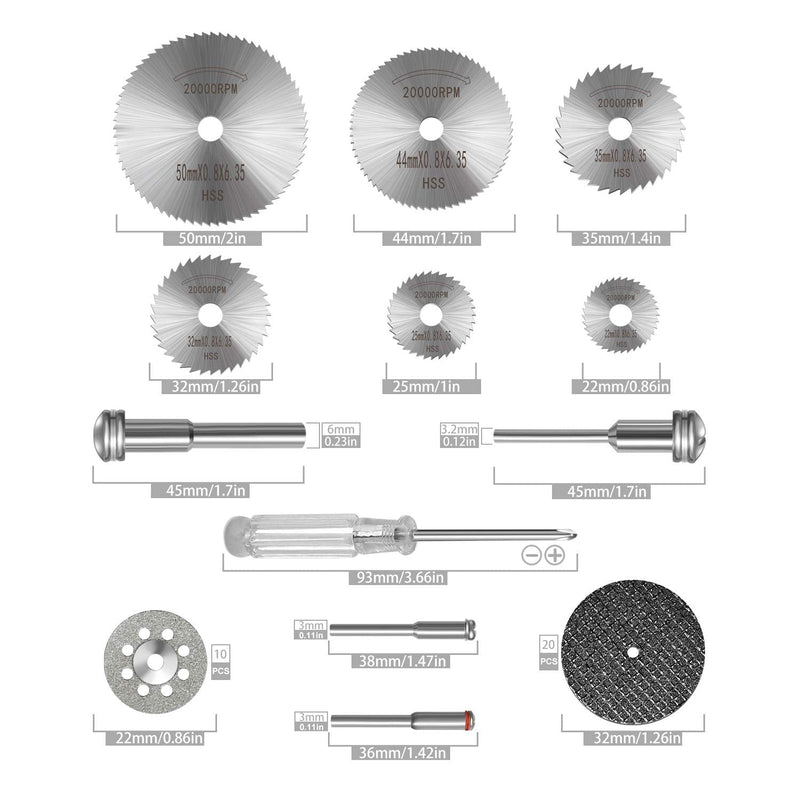  [AUSTRALIA] - Cutting Wheel Set 36pcs for Rotary Tool, HSS Circular Saw Blades 6pcs, Resin Cutting Discs 20pcs, 545 Diamond Cutting Wheels 10psc with 2 Screwdrivers