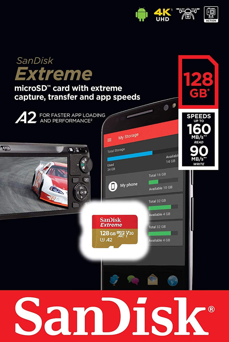  [AUSTRALIA] - SanDisk 128GB SDXC Micro Extreme Memory Card and Works with Samsung Galaxy S10, S10+, S10e Phone Class 10 A2 (SDSQXA1-128G-GN6MN) Bundle with (1) Everything But Stromboli Card Reader