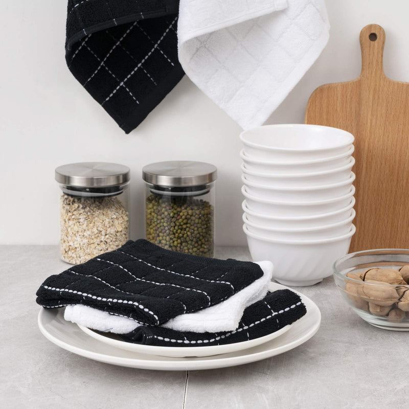  [AUSTRALIA] - Sunolga Cotton Terry Dishcloth,12 x 12 Inches,Set of 8 Kitchen Dish Cloths Soft Absorbent Kitchen Towels Rags (12x12 Inches, 8 Pack Dish Cloths, Black)