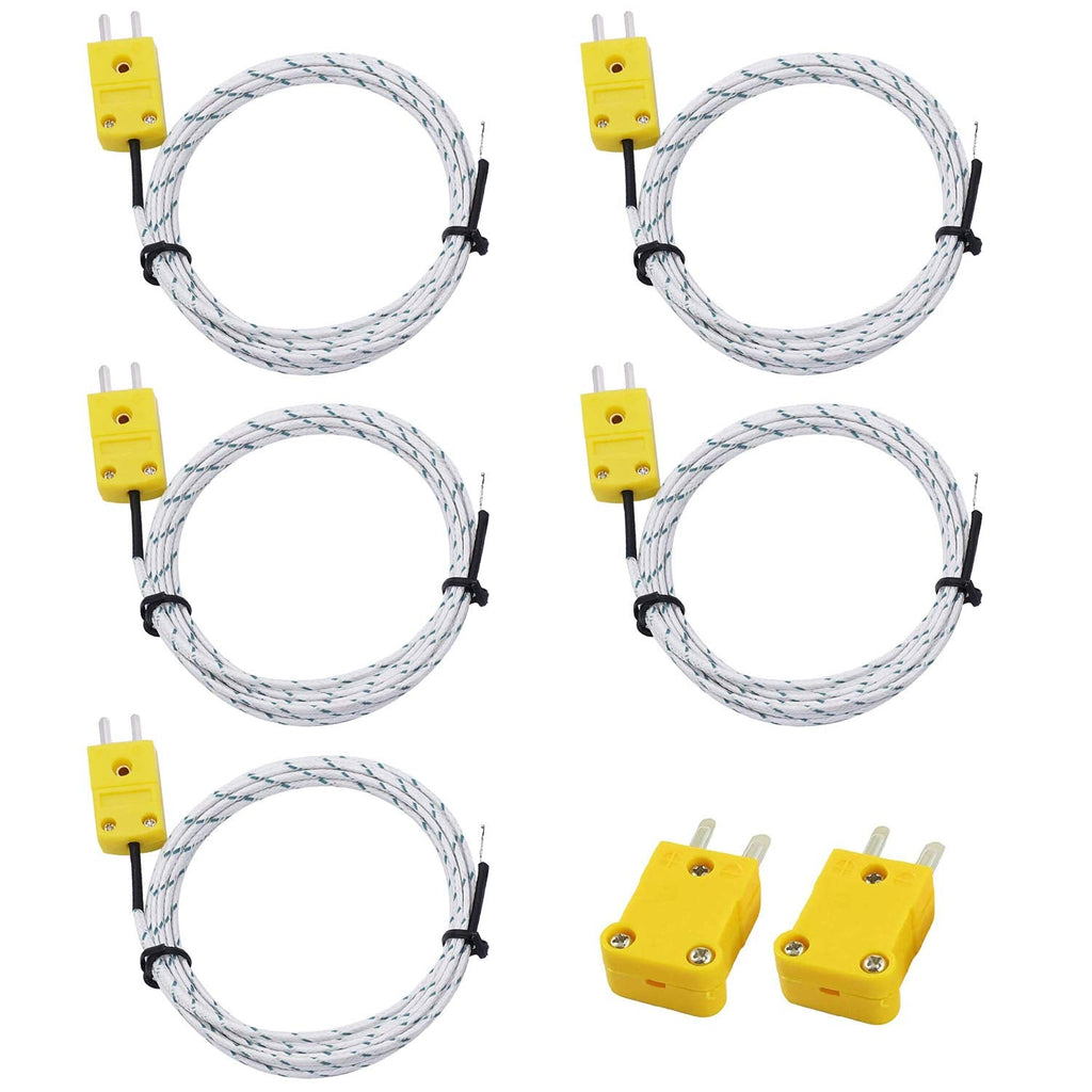  [AUSTRALIA] - Youmile Pack of 5 K-Type Mini Connector Thermocouple Temperature Sensor 3m / 9.8ft Wire Measuring Range -50~400°C (-58~752℉) for TM902C / TES1310 Thermometer with 2 thermocouple connectors