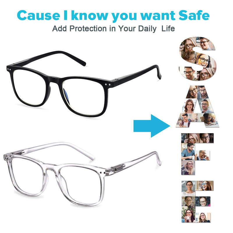  [AUSTRALIA] - Blue Light Blocking Glasses, Blue Blocker Computer Glasses for Men Women, Anti Glare 400 UV & Eye Strain Fake Square Glasses Black + Crystal