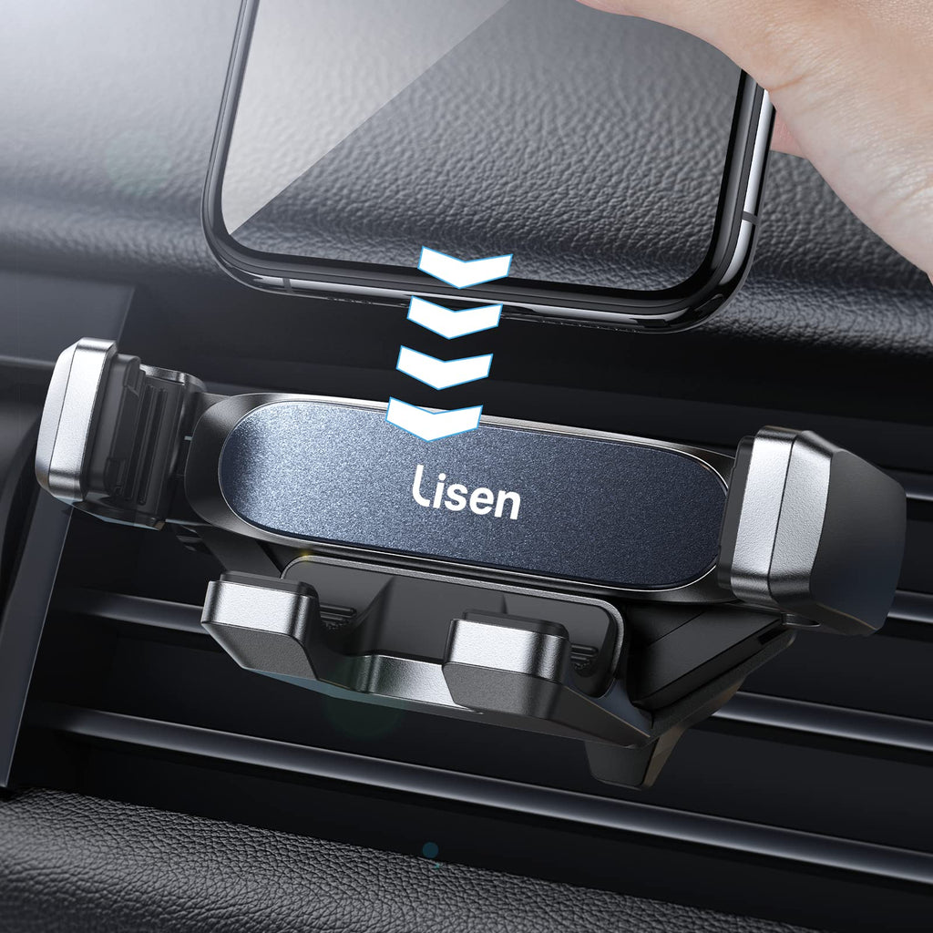  [AUSTRALIA] - LISEN Car Vent Phone Mount for Car Phone Holder Upgraded Metal Hook Clip Air Vent Cell Phone Holder Mount Auto Lock Thick & Big Phone Friendly Car Mount for iphone 14 pro Max all 4-7.5 inch Smartphone Mirror vent car mount