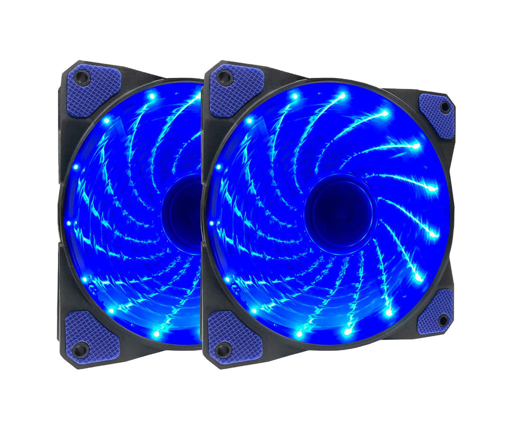  [AUSTRALIA] - Apevia AF212L-SBL 120mm Blue LED Ultra Silent Case Fan w/15 LEDs & Anti-Vibration Rubber Pads (2-pk) S-Series Blue