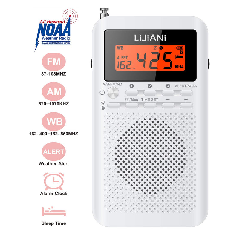  [AUSTRALIA] - [2021] NOAA Weather Radio-Emergency AM/FM Battery Operated Portable Radio with LCD Display Digital Alarm Clock Sleep Timer, Best Reception Longest Lasting Transistor,Powered by 2 AA Built in Speaker white
