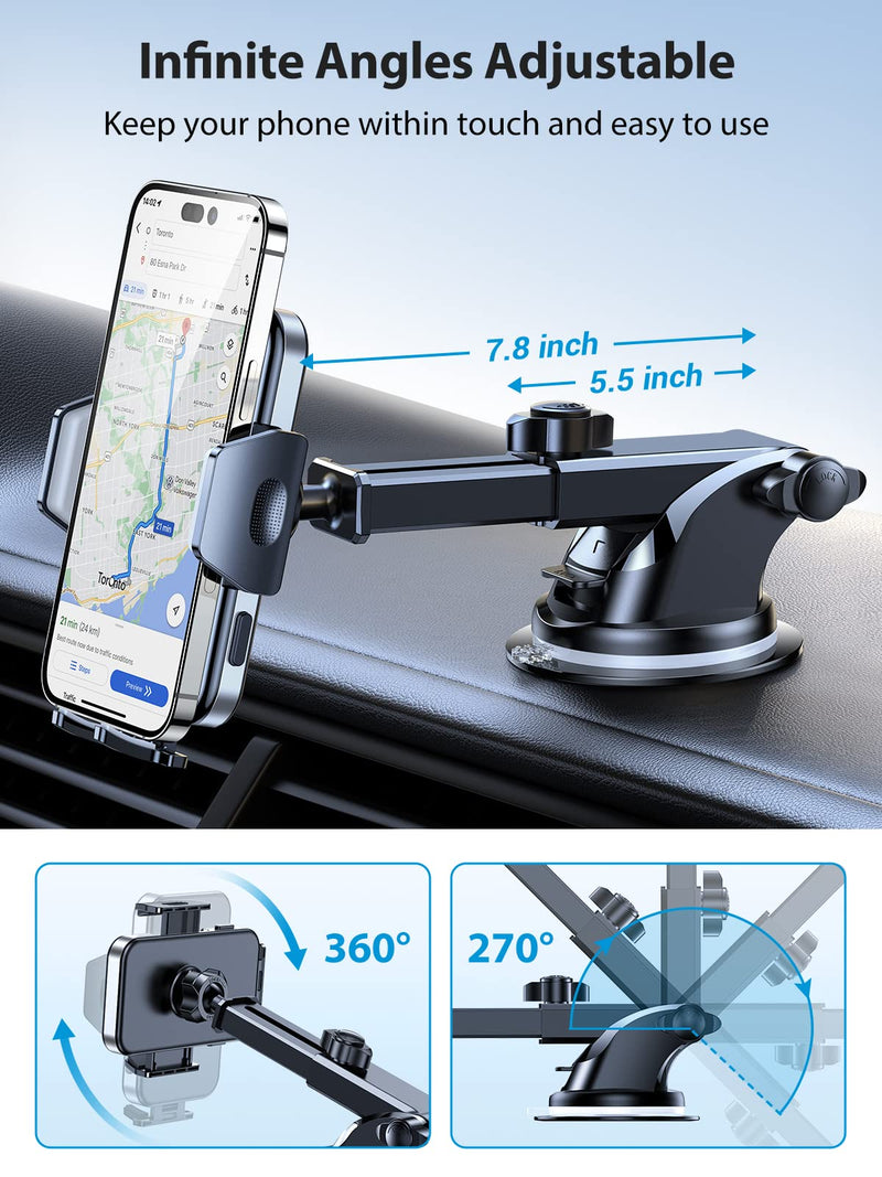  [AUSTRALIA] - VICSEED Phone Mount for Car [𝗦𝘁𝗿𝗼𝗻𝗴 𝗦𝘂𝗰𝘁𝗶𝗼𝗻][𝗟𝗼𝗻𝗴 𝗔𝗿𝗺] Super Stable Car Phone Holder Mount for All Phones with Thick Cases 3 in 1 Universal Cell Phone Holder Mount