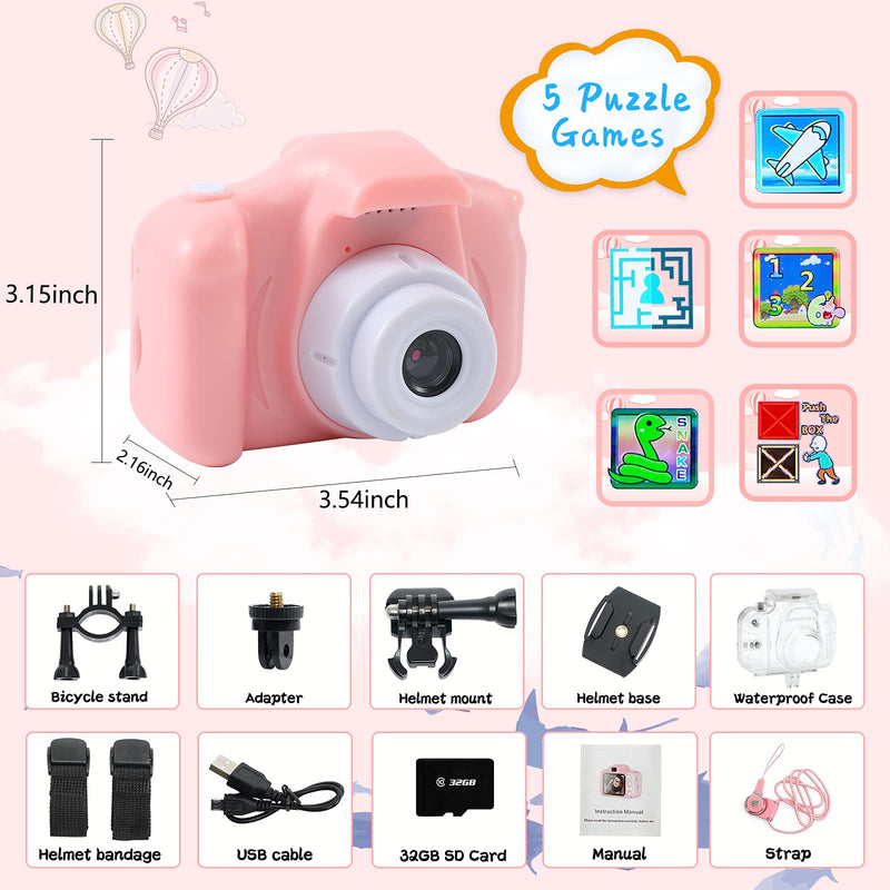  [AUSTRALIA] - YTETCN Kids Underwater Camera with 32GB Memory Card, 1080P HD Digital Video Waterproof Camare for Kids 3-12 Year Old Boys Girls Birthday Gifts, Video Recording, Delay Capture, Playback Pink