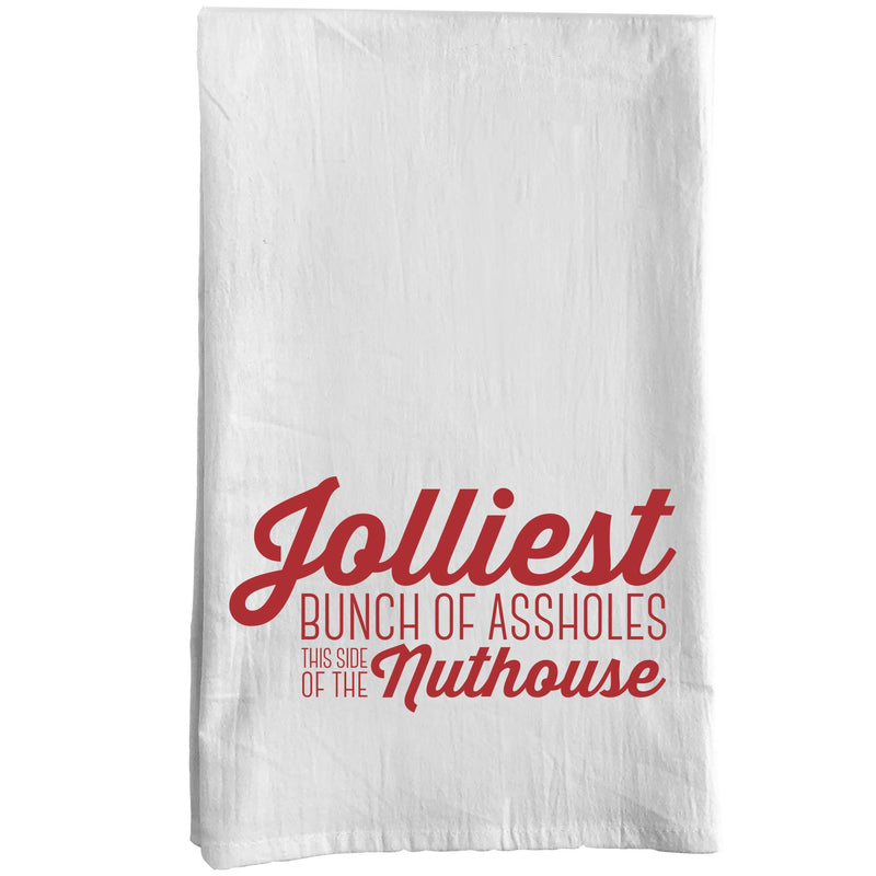  [AUSTRALIA] - RubiaRojo Christmas Kitchen Towels - Set of 4 Holiday Flour Sack Dishcloths – Jolliest Bunch of A-Holes, Jelly of The Month Club, It’s a Bit Nipply and Hallelujah Holy Sht – White Cotton Hand Towels