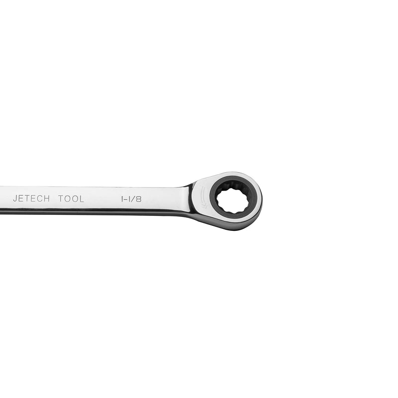  [AUSTRALIA] - Jetech 1-1/8" Ratcheting Combination Wrench - SAE Industrial Grade Cr-V Steel Gear Spanner in Polished Chrome Finish 1-1/8"