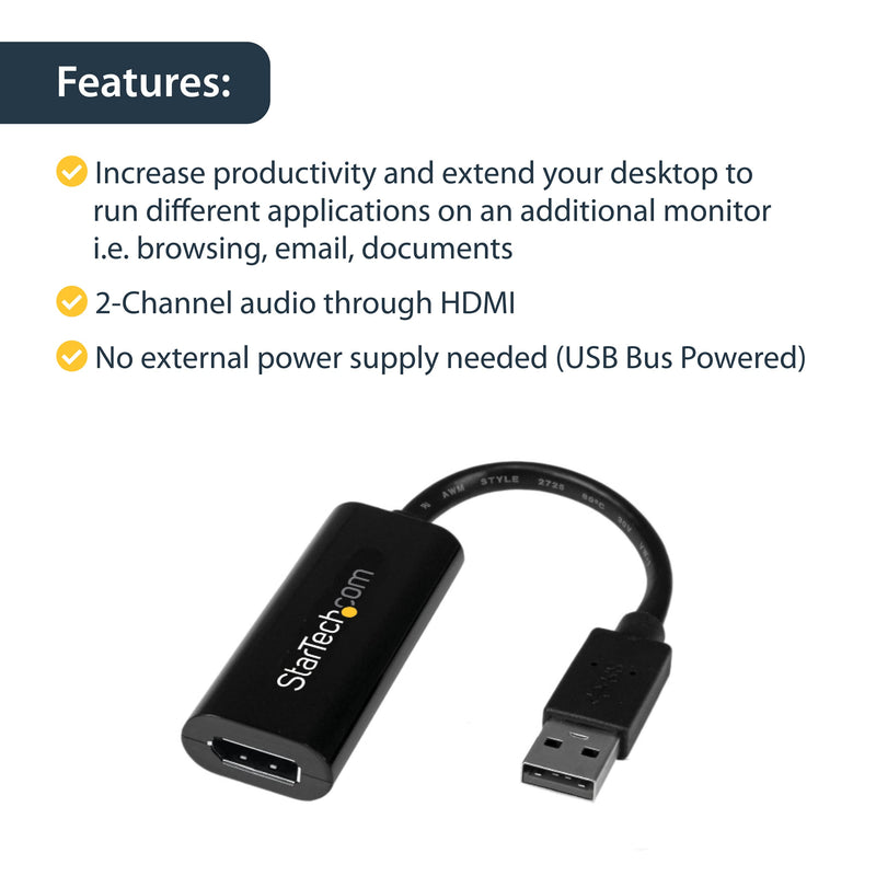  [AUSTRALIA] - StarTech.com USB 3.0 to HDMI Adapter - 1080p (1900x1200) - Slim/Compact USB Type-A to HDMI Display Adapter Converter for Monitor - External Video & Graphics Card - Black - Windows Only (USB32HDES)
