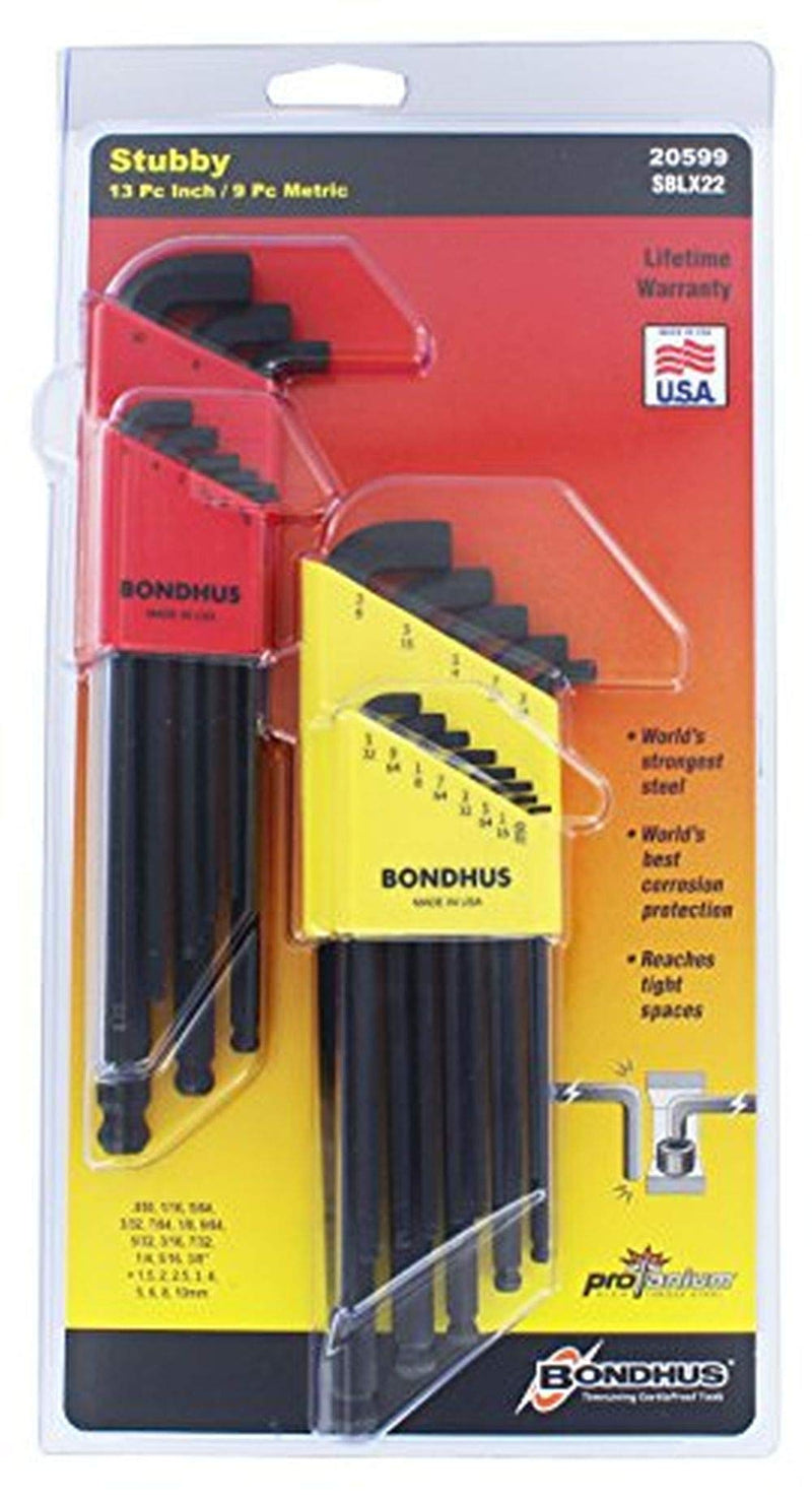  [AUSTRALIA] - Bondhus 20599 0.050-3/8" & 1.5-10mm Stubby Ball End Hex Key DoublePK 1-Pack