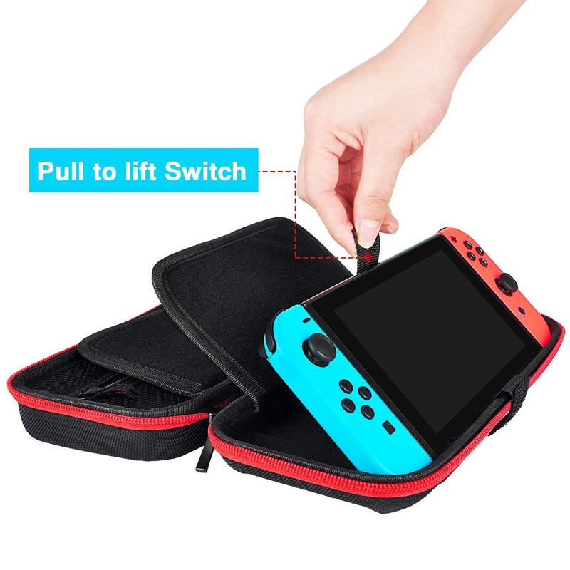  [AUSTRALIA] - Hestia Goods Switch Case and Tempered Glass Screen Protector Compatible with Nintendo Switch - Deluxe Hard Shell Travel Carrying Case, Pouch Case for Nintendo Switch Console & Accessories, Streak Red