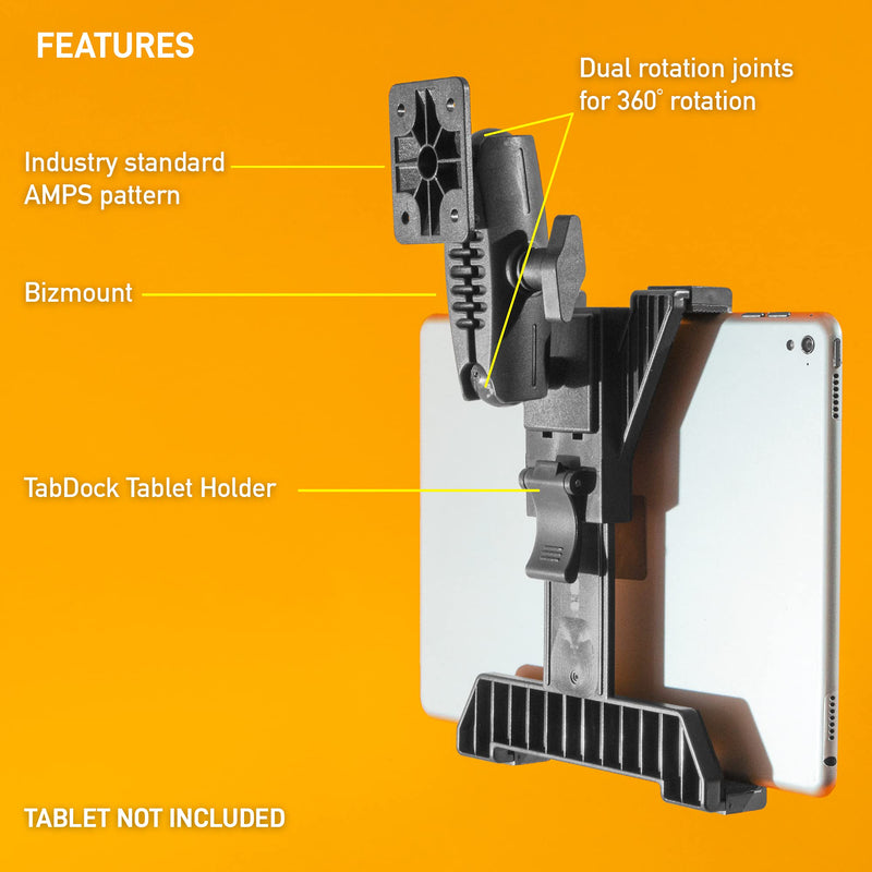  [AUSTRALIA] - iBOLT TabDock Bizmount AMPs - Heavy Duty Drill Base Mount for All 7" - 10" Tablets (iPad, Samsung Tab) Great for Commercial Vehicles, Trucks, and Wall Mounting- Features 1 inch / 25mm Ball Joint