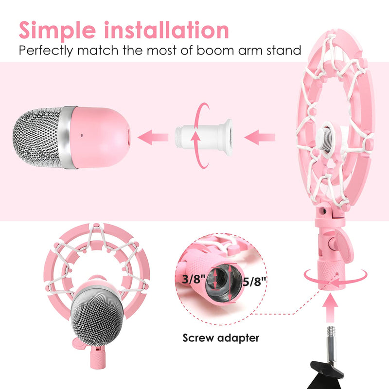  [AUSTRALIA] - YOUSHARES Pink Shock Mount - Shockmount Advanced Vibration Blocking, Noise Repelling Matching Mic Boom Arm Stand Compatible with Pink Razer Seiren Mini Microphone