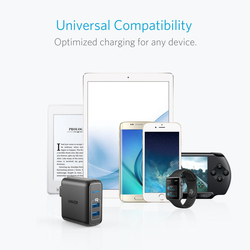  [AUSTRALIA] - USB Charger, Anker Elite Dual Port 24W Wall Charger, PowerPort 2 with PowerIQ and Foldable Plug, for iPhone 11/Xs/XS Max/XR/X/8/7/6/Plus, iPad Pro/Air 2/Mini 3/Mini 4, Samsung S4/S5, and More Black