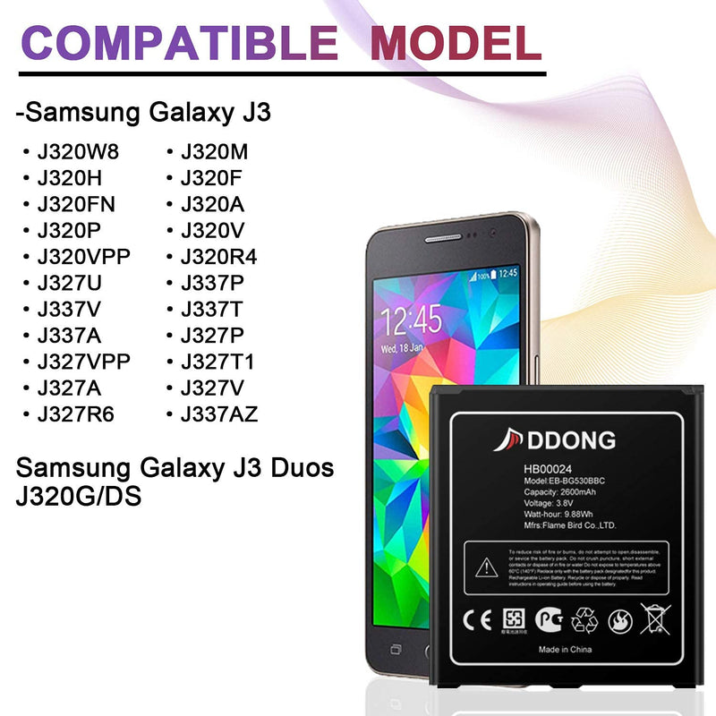 EB-BG530BBC For Samsung Galaxy Grand Prime G530 SM-G530 J3 J327A J327P J320V J320A J320F J320P Replacement Battery EB-BG530BBU EB-BG530BBE - LeoForward Australia
