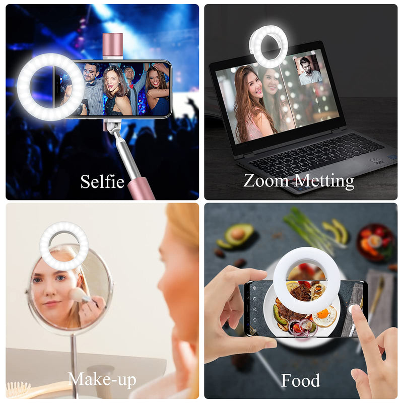  [AUSTRALIA] - Selfie Ring Light, Rechargeable Selfie Fill Light with Retaining Clip On, Video Conference Light for Phone, Laptop, Zoom Meeting, Make up