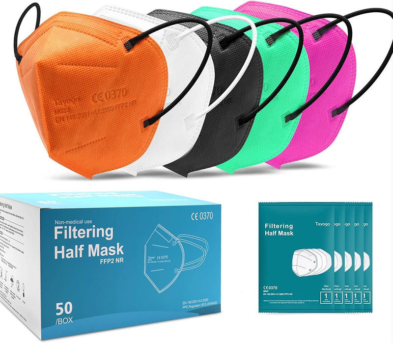  [AUSTRALIA] - Tayogo 50 FFP2 Black Piece Mask Respirator Dust Masks Hygienic Individually Packed Face Mask Respirator Mask Masks 5 Layers (50 Colorful) 50 Colorful