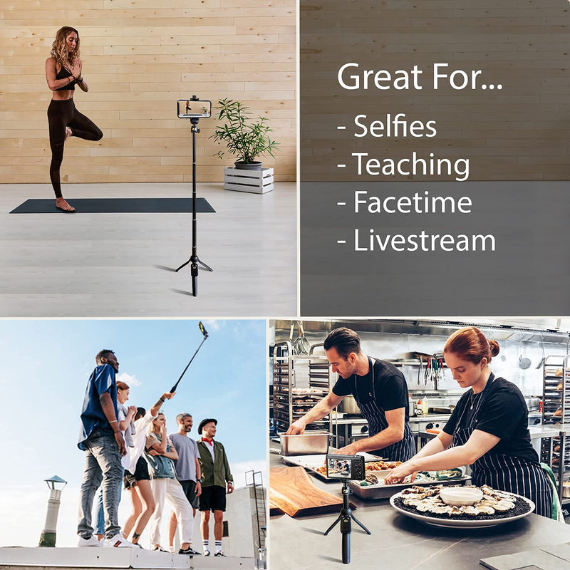  [AUSTRALIA] - Fugetek 48" Compact Selfie Stick & Tripod, Extendable, Wireless Bluetooth Remote, Lightweight Aluminum, Travel Ready, Compatible with iPhone 14 13 12 Pro Xs Max Xr X 8Plus 7 & Android Black